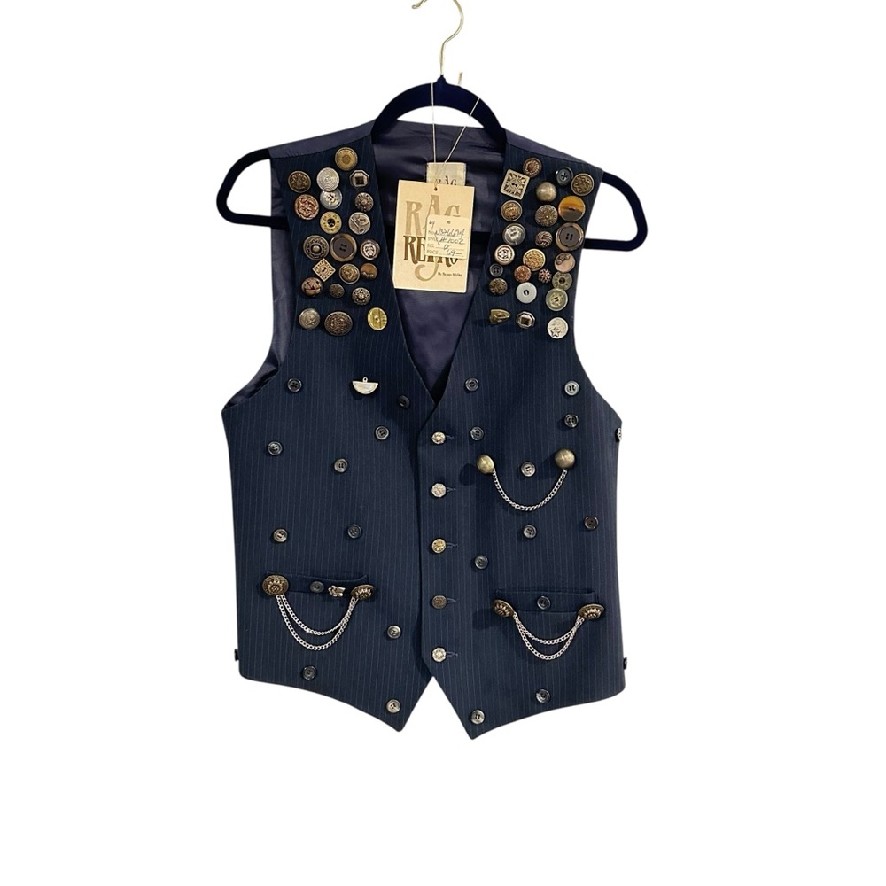 “Rag Retro” OSFM Vintage Relic Blue Vest with Unique Button Accents